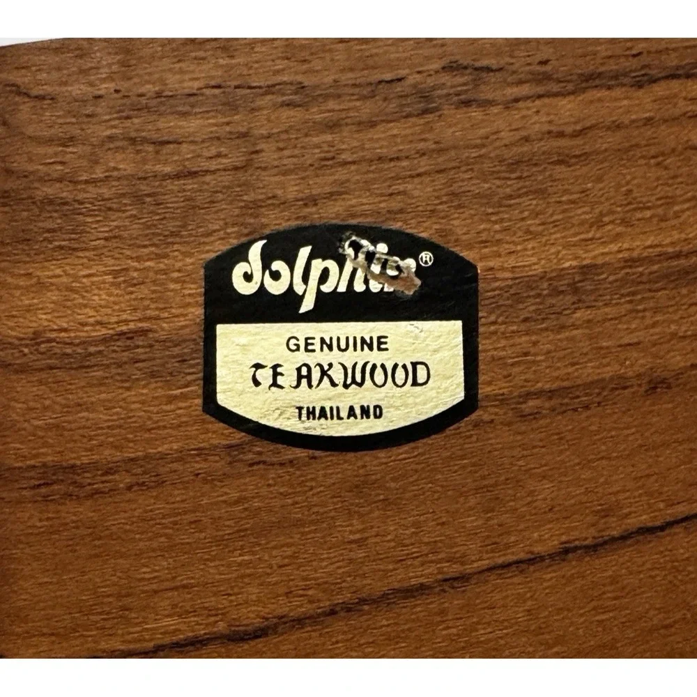 Dolphin‎ Vintage Teakwood Glass Condiment Set 2 Jars Lids Spoons Tray MCM
